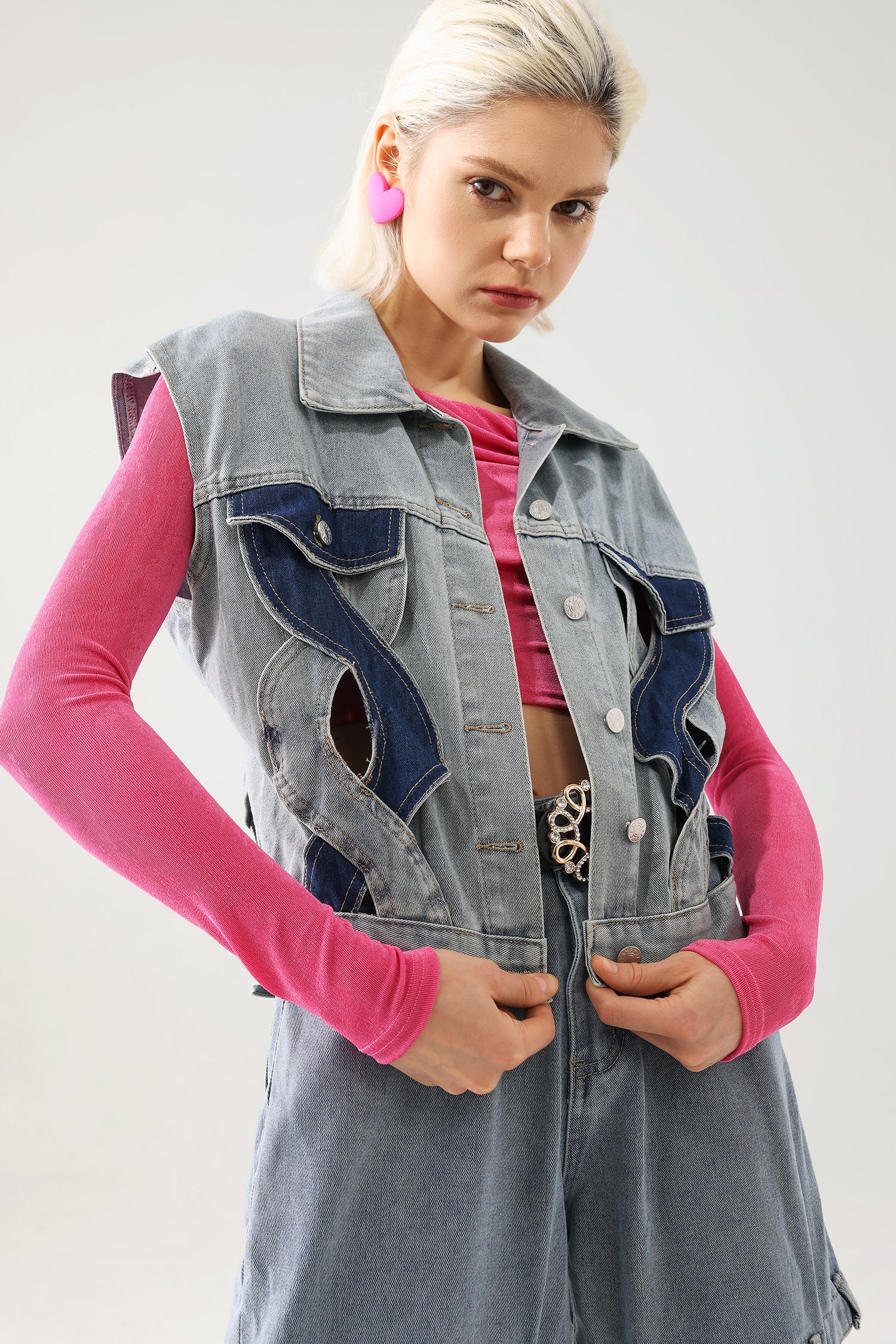 Tihila Cutout Denim Vest