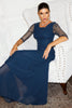 Blanche Diamante Pleated Mesh Satin Maxi Dress - Navy