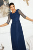 Blanche Diamante Pleated Mesh Satin Maxi Dress - Navy