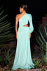 Emier One Shoulder Pleated Maxi Dress - Green