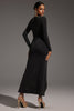 Kianala Deep-V Long Sleeves High Slit Maxi Dress