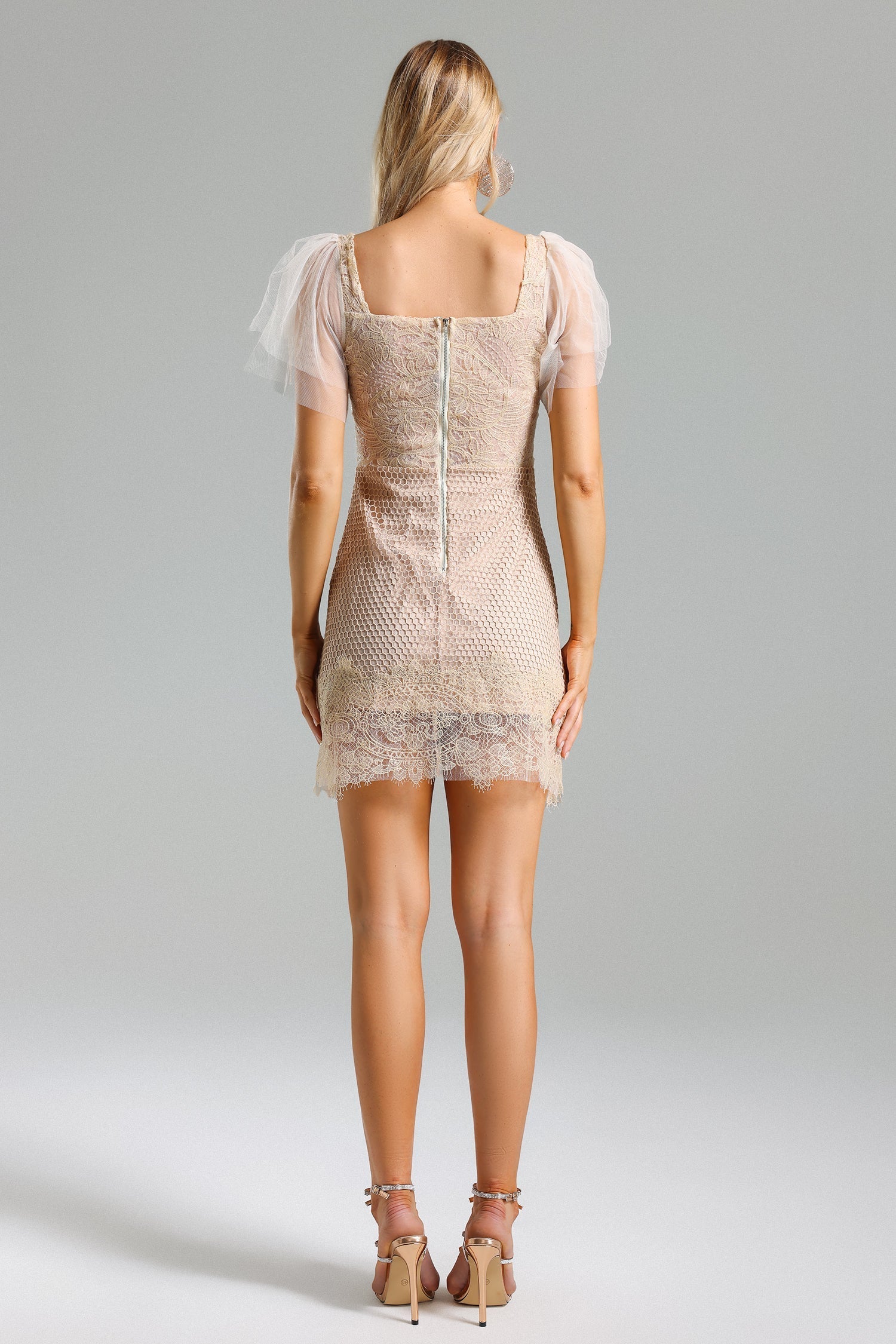 Gayu Flower Embroidery Lace Mini Dress