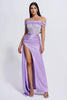 Colia Diamomate Mesh Corset Satin Maxi Dress - Purple