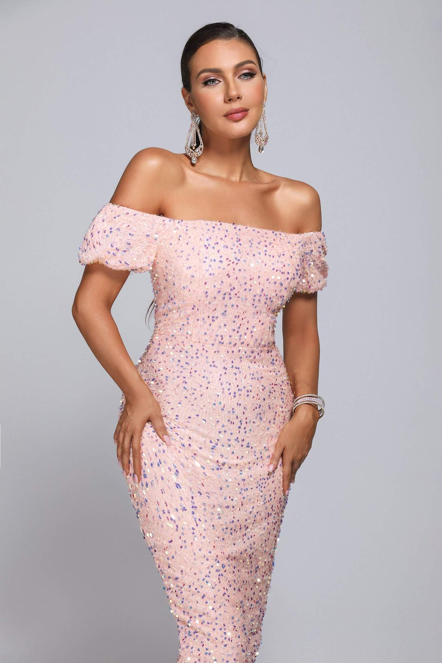 Beatrice Off Shoulder Sequin Midi Dress