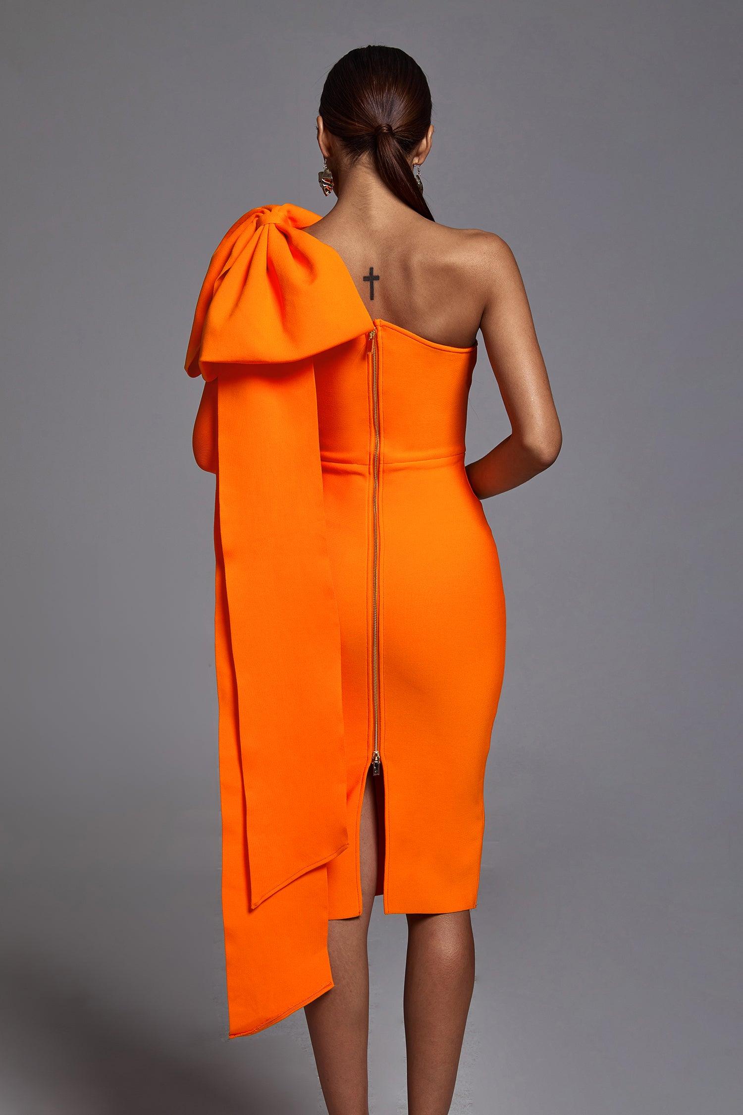 Abbey Orange Midi Bandage Dress