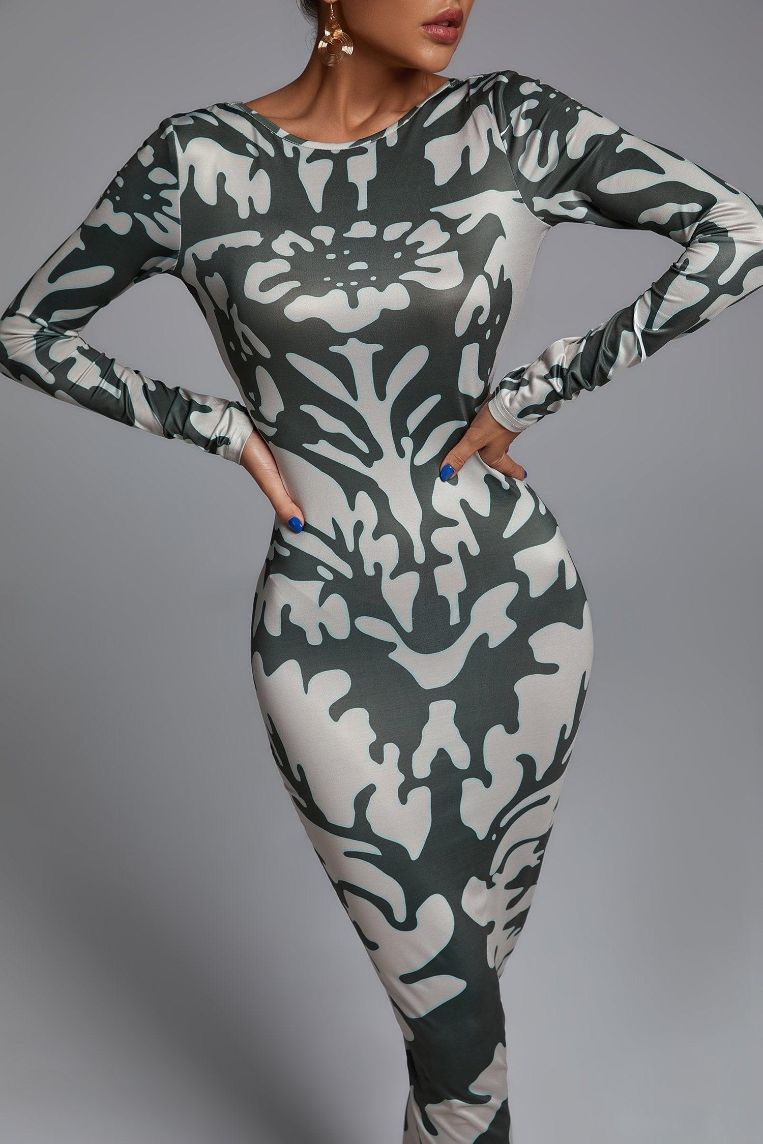 Malia maxi-jurk met open achterkant en print