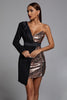 Natalia One Shoulder Sequin Blazer Dress - Gold