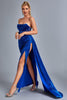 Lamva Corset Velvet Slit Maxi Dress - Blue
