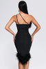 Rate Midi-jurk met één schouder en veer - Zwart 