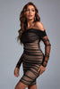 Rowena Mesh Bandage Midi-jurk met Ruches - Zwart