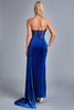 Lamva korset maxi-jurk met fluwelen split - blauw