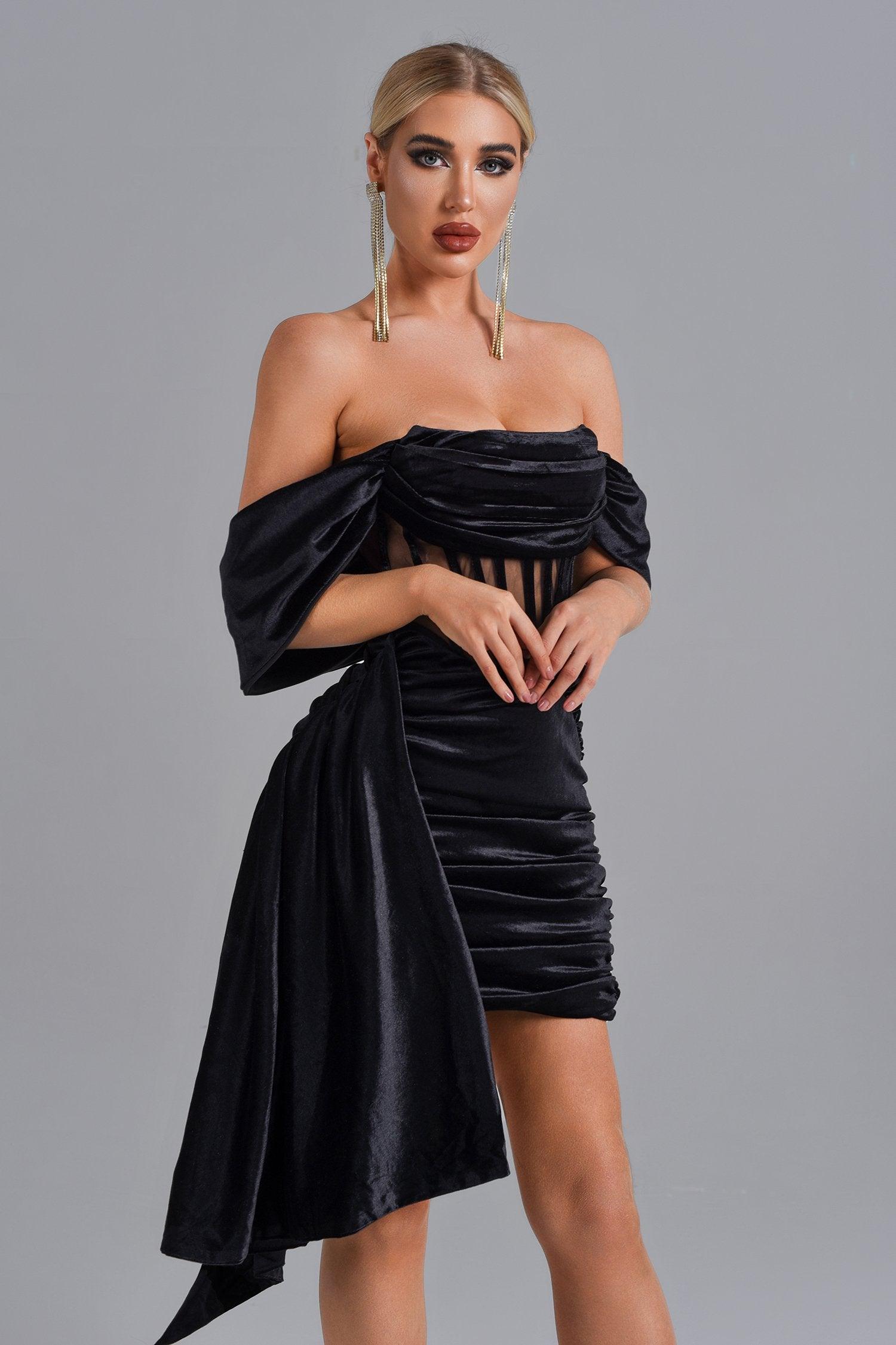 Elasa Fluwelen Korset Mini-jurk - Zwart