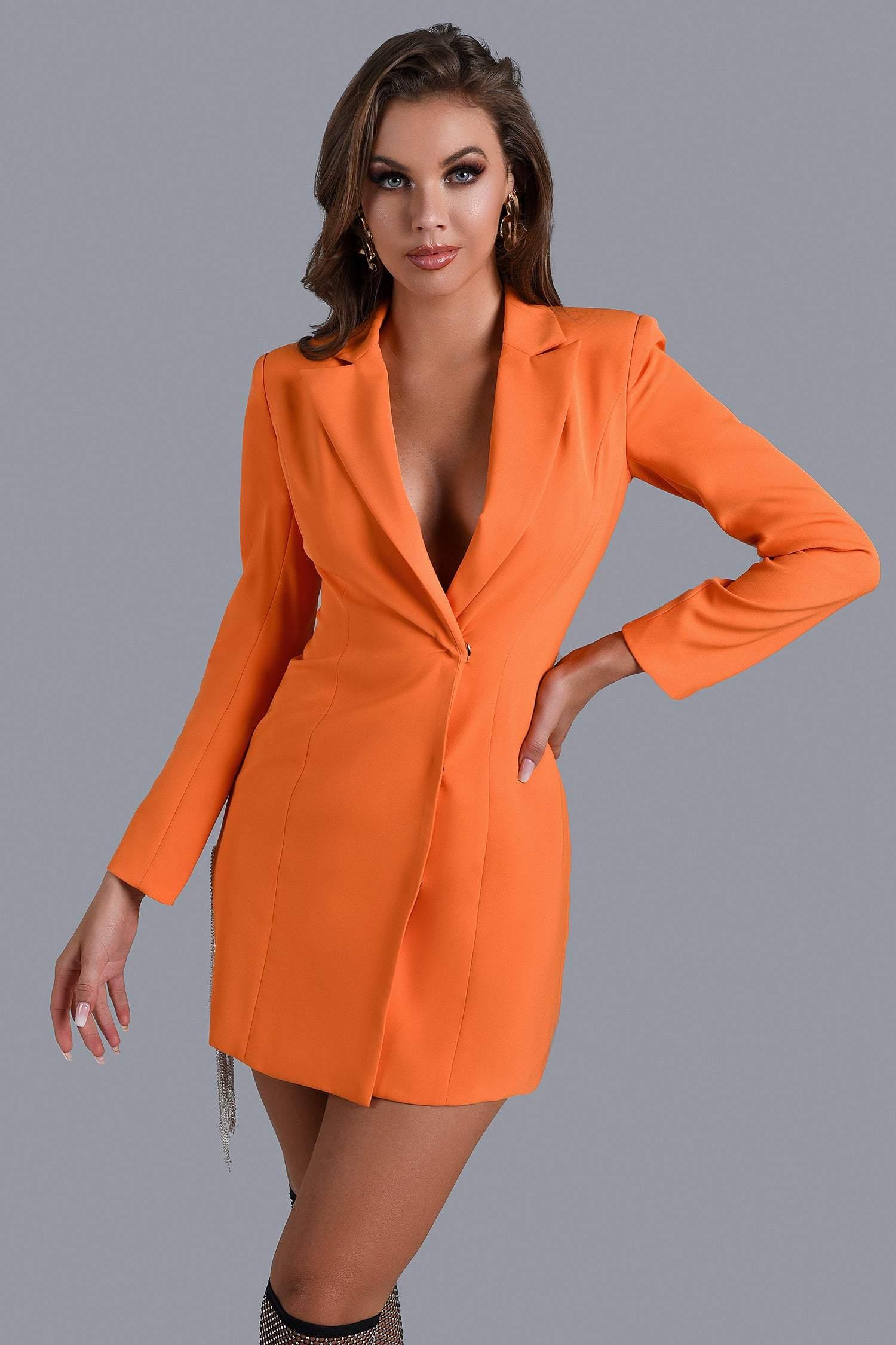 Elin Crystal Tassel Blazer Dress In Orange