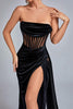 Lamva Corset Velvet Slit Maxi Dress - Black