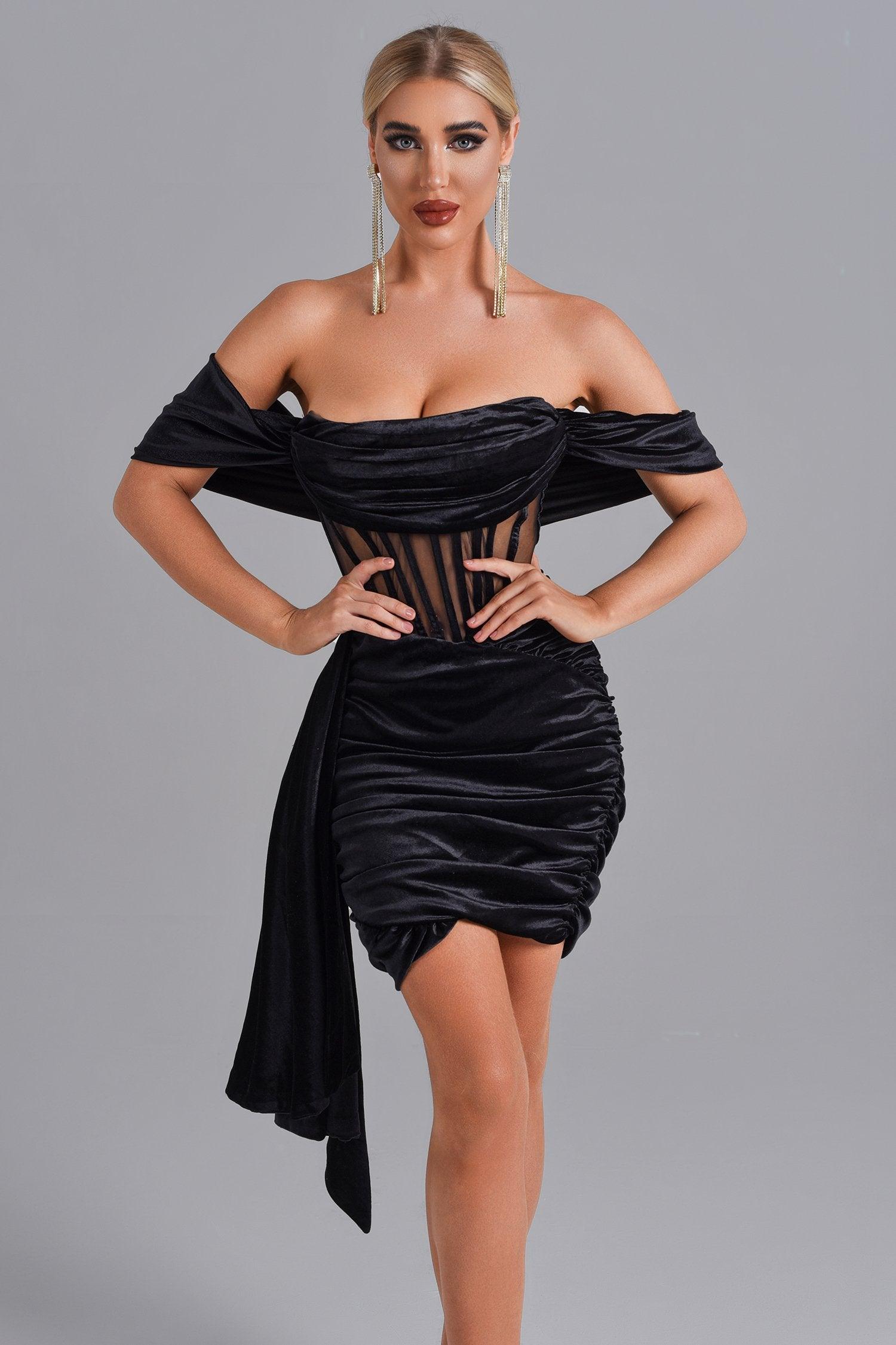 Elasa Fluwelen Korset Mini-jurk - Zwart