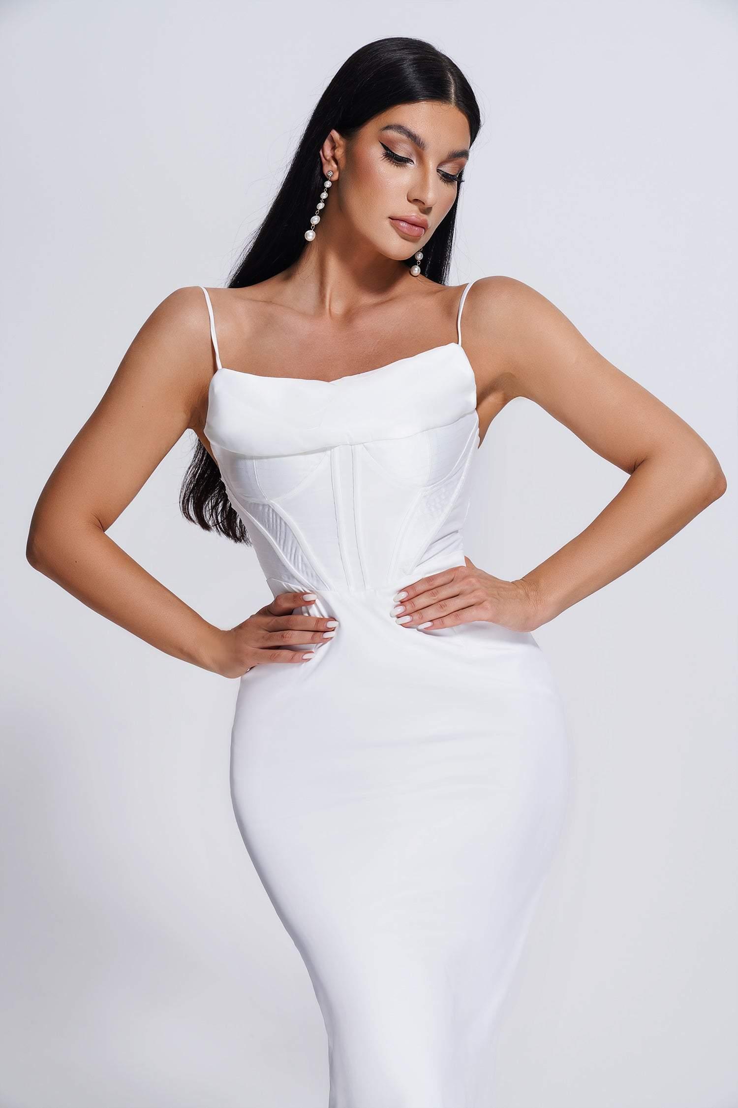 Dalila satijnen corset midi-jurk - wit