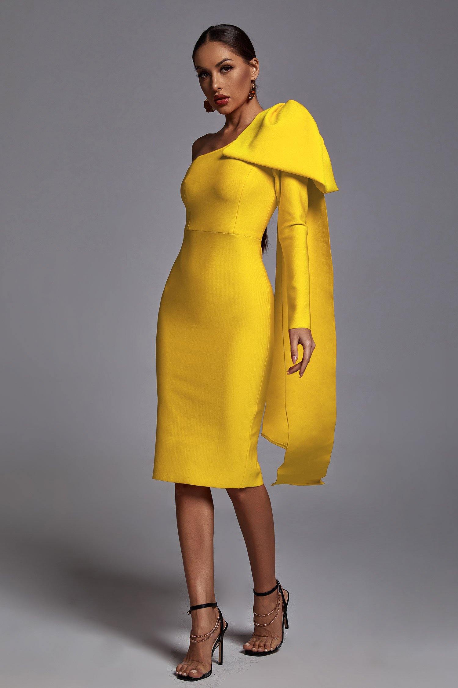 Abbey Yellow Midi Bandage Dress