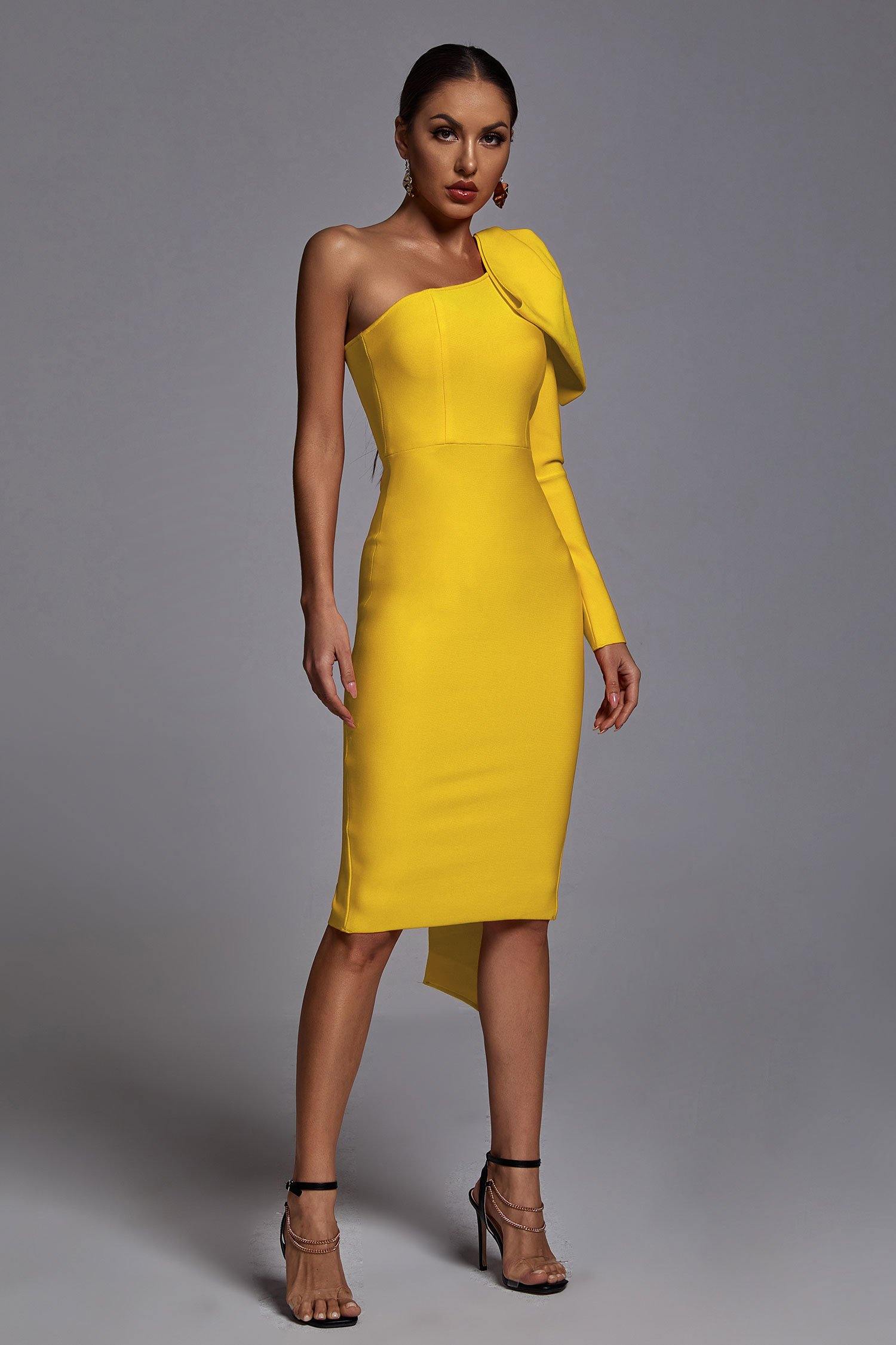 Abbey Yellow Midi Bandage Dress